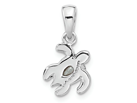 Rhodium Over Sterling Silver Antiqued Crystal May Birthstone Turtle Pendant