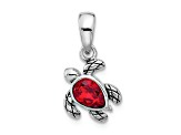 Rhodium Over Sterling Silver Antiqued Crystal July Birthstone Turtle Pendant