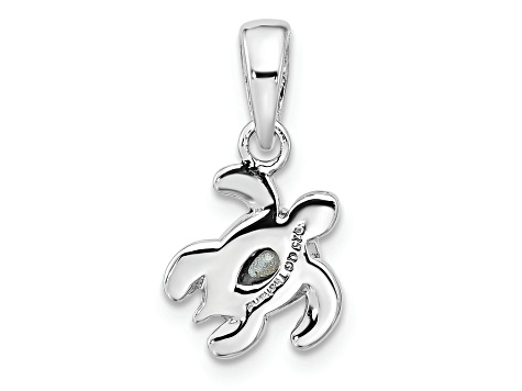 Rhodium Over Sterling Silver Antiqued Crystal July Birthstone Turtle Pendant