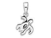 Rhodium Over Sterling Silver Antiqued Crystal July Birthstone Turtle Pendant