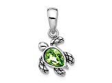 Rhodium Over Sterling Silver Antiqued Crystal Aug Birthstone Turtle Pendant