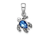 Rhodium Over Sterling Silver Antiqued Crystal Sep Birthstone Turtle Pendant