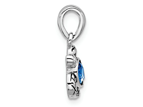 Rhodium Over Sterling Silver Antiqued Crystal Sep Birthstone Turtle Pendant