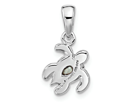 Rhodium Over Sterling Silver Antiqued Crystal Sep Birthstone Turtle Pendant