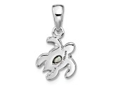Rhodium Over Sterling Silver Antiqued Crystal Sep Birthstone Turtle Pendant