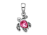 Rhodium Over Sterling Silver Antiqued Crystal Oct Birthstone Turtle Pendant