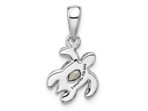 Rhodium Over Sterling Silver Antiqued Crystal Oct Birthstone Turtle Pendant