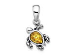 Rhodium Over Sterling Silver Antiqued Crystal Nov Birthstone Turtle Pendant