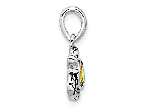 Rhodium Over Sterling Silver Antiqued Crystal Nov Birthstone Turtle Pendant