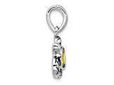 Rhodium Over Sterling Silver Antiqued Crystal Nov Birthstone Turtle Pendant