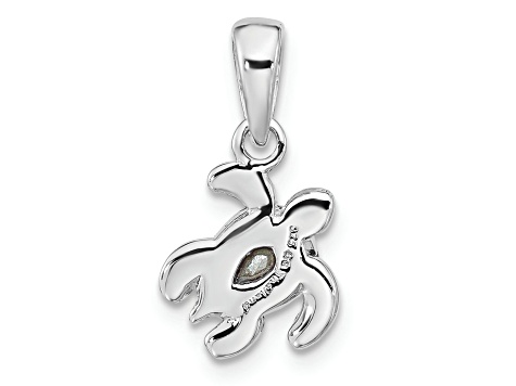 Rhodium Over Sterling Silver Antiqued Crystal Nov Birthstone Turtle Pendant