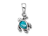 Rhodium Over Sterling Silver Antiqued Crystal Dec Birthstone Turtle Pendant