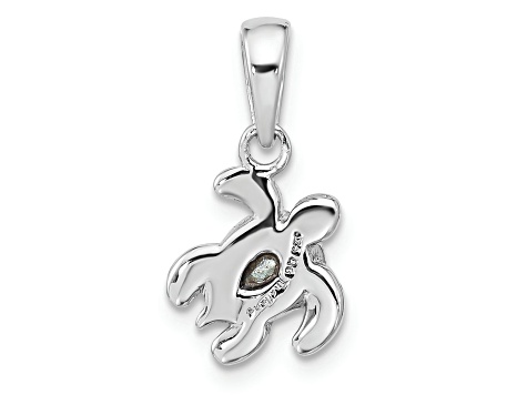 Rhodium Over Sterling Silver Antiqued Crystal Dec Birthstone Turtle Pendant