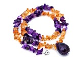 Citrine Sterling Silver Necklace with Amethyst Drop 200.00ctw