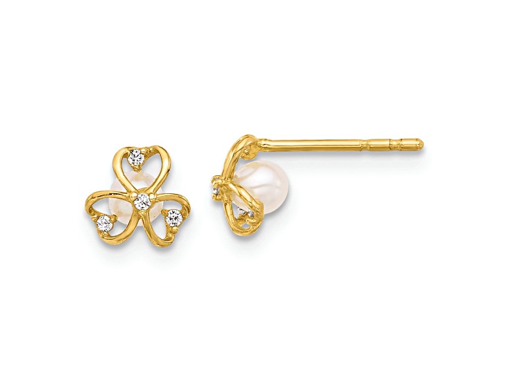 14k Yellow Gold Cubic Zirconia and Freshwater Cultured Pearl Stud ...