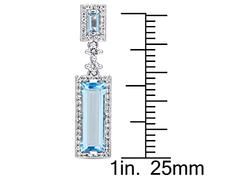 3.75ct Sky Blue Topaz And 0.33ctw White Diamond 14k White Gold Halo Dangle Earrings