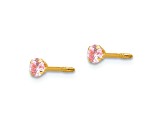 14k Yellow Gold 3mm Pink Cubic Zirconia Stud Earrings