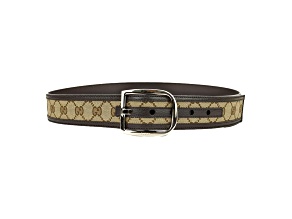 Gucci Mens Guccisssima Brown and Beige Canvas Leather Trim Belt Size 100/40