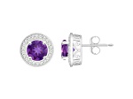 6mm Round Amethyst 1/5 ctw Diamond Rhodium Over Sterling Silver Halo Stud Earrings