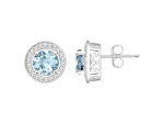 6mm Round Aquamarine 1/5 ctw Diamond Rhodium Over Sterling Silver Halo Stud Earrings