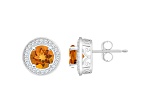 6mm Round Citrine 1/5 ctw Diamond Rhodium Over Sterling Silver Halo Stud Earrings