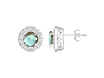 6mm Round Labradorite 1/5 ctw Diamond Rhodium Over Sterling Silver Halo Stud Earrings