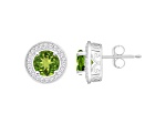 6mm Round Peridot 1/5 ctw Diamond Rhodium Over Sterling Silver Halo Stud Earrings