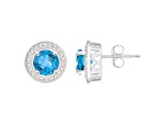 6mm Round Blue Topaz 1/5 ctw Diamond Rhodium Over Sterling Silver Halo Stud Earrings