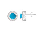 6mm Round Turquoise 1/5 ctw Diamond Rhodium Over Sterling Silver Halo Stud Earrings
