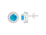 6mm Round Turquoise 1/5 ctw Diamond Rhodium Over Sterling Silver Halo Stud Earrings