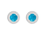 6mm Round Turquoise 1/5 ctw Diamond Rhodium Over Sterling Silver Halo Stud Earrings