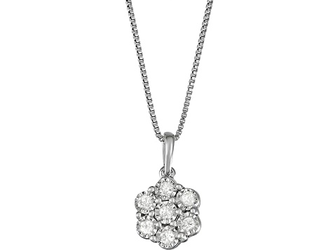White Diamond Rhodium over Sterling Silver Cluster Pendant and Earring Set 0.50ctw