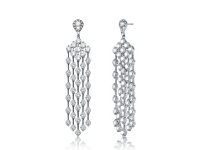 Clear Cubic Zirconia, Rhodium Plated over Sterling Silver Long Chandelier Earrings