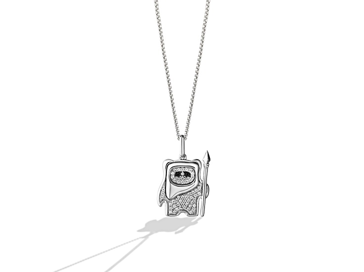 Star Wars™ Fine Jewelry Ewok™ White & Black Diamond Rhodium Over Sterling Silver Pendant 0.20ctw