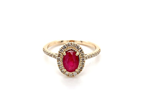 10K Yellow Gold Oval Ruby and Diamond Halo Ring 1.29ctw