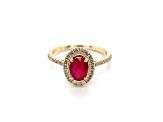 10K Yellow Gold Oval Ruby and Diamond Halo Ring 1.29ctw