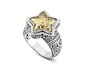 Silver Treasures by Samuel B. Sterling Silver with 18K Yellow Gold Hammered Gold Star Ring