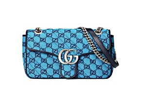 Gucci Flap Marmont Matelasse Blue Printed Canvas Shoulder Bag