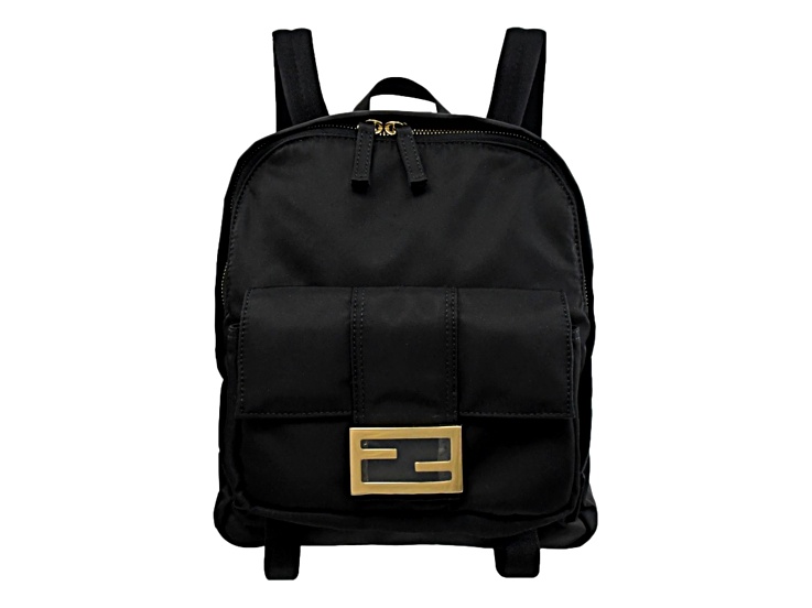 Fendi Baguette Black Nylon Gold Logo Small Travel Backpack