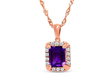 Octagonal Amethyst and Cubic Zirconia 18K Rose Gold Over Sterling Silver Pendant with chain, 2.13ctw