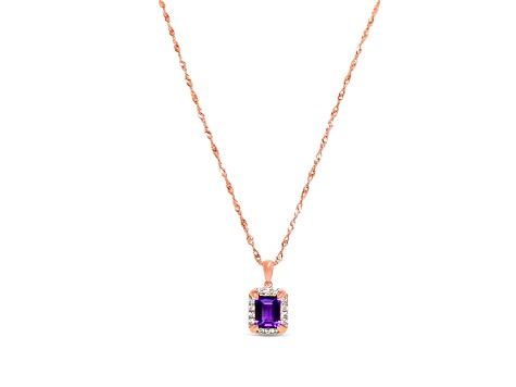 Octagonal Amethyst and Cubic Zirconia 18K Rose Gold Over Sterling Silver Pendant with chain, 2.13ctw