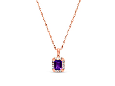 Octagonal Amethyst and Cubic Zirconia 18K Rose Gold Over Sterling Silver Pendant with chain, 2.13ctw