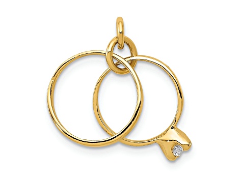 14k Yellow Gold Wedding Rings Cubic Zirconia Charm
