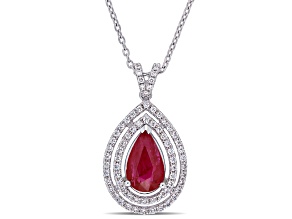 Ruby & Diamond 18K White Gold Teardrop Necklace 1.99ctw