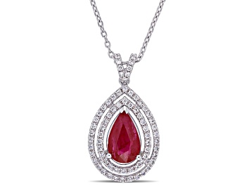 Picture of Ruby & Diamond 18K White Gold Teardrop Necklace 1.99ctw
