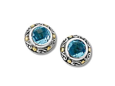 Silver Treasures by Samuel B. Blue Topaz Silver & 18k Yellow Gold Accent Stud Earrings 3.00ctw