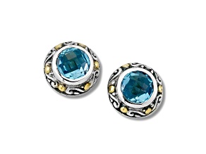 Silver Treasures by Samuel B. Blue Topaz Silver & 18k Yellow Gold Accent Stud Earrings 3.00ctw
