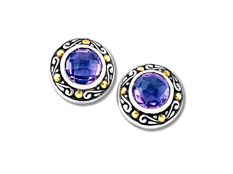 Silver Treasures by Samuel B. Amethyst Silver & 18k Yellow Gold Accent Stud Earrings 2.10ctw
