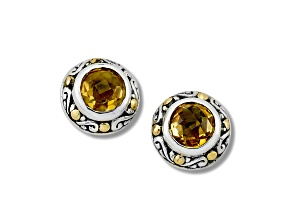 Silver Treasures by Samuel B. Citrine Silver & 18k Yellow Gold Accent Stud Earrings 2.10ctw