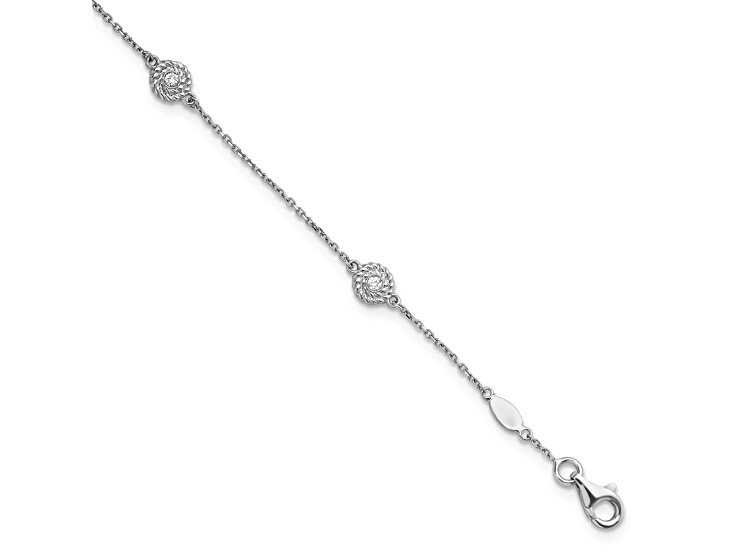 Rhodium Over 14K White Gold Diamond Circles 7.5-inch Bracelet 0.12ctw